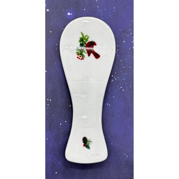 Royal Norfolk Christmas Ceramic Spoon Rest Red Cardinal & Pinecone Design 9" - Picture 2 of 6